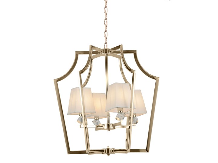 NOWOCZESNA LAMPA WISZĄCA ZŁOTA Z BIAŁYMI ABAŻURAMI MONTERO LUMINA DECO Lampa z kloszem Kryształ Tkanina Lampa z abażurem Metal Lampa z kryształkami Kolor Złoty Styl Glamour