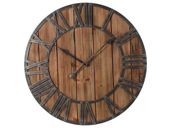 Drewniany zegar ścienny, rzymski, na ścianę, loft, retro, duży, 60 cm kod: O-569125 Drewno Metal Tworzywo sztuczne Pomieszczenie Biuro i pracownia