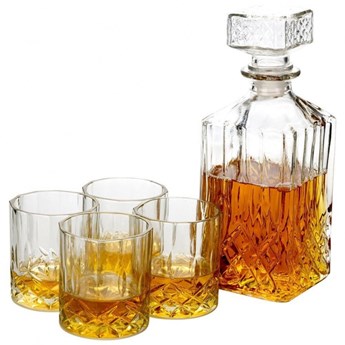 Karafka szklana, butelka do whisky, koniaku, brandy, + szklanki, zestaw, komplet, 5 elementów kod: O-123014