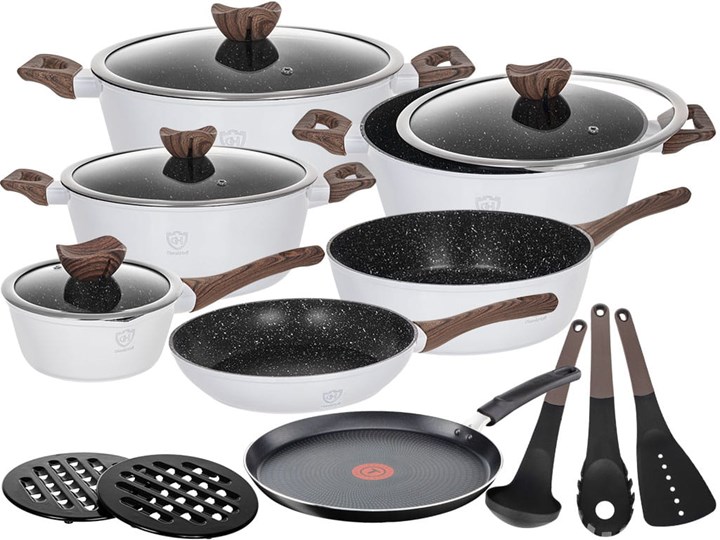 Garnki marmurowe na indukcję GierekHoff GH 1502 patelnia Tefal zestaw 16 elementów Białe Aluminium Kategoria Zestawy garnków i patelni