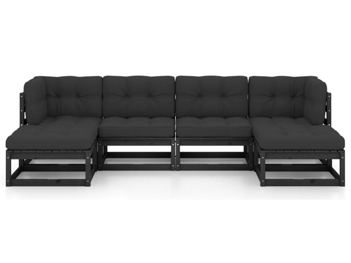 vidaXL 6-cz. zestaw wypoczynkowy do ogrodu, z poduszkami, czarny Zestawy wypoczynkowe Tworzywo sztuczne Drewno Zawartość zestawu Sofa