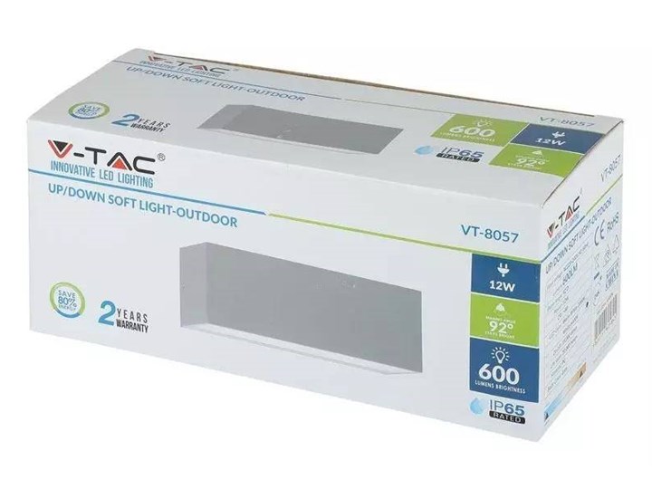 Oprawa Ścienna V-TAC 12W LED Góra Dół Szary IP65 VT-8057 6400K 600lm Oprawa led Kategoria Oprawy oświetleniowe