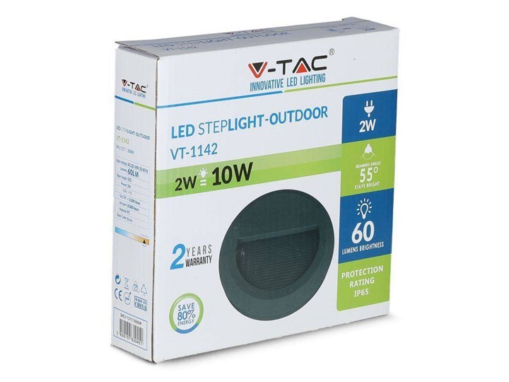 Oprawa Schodowa 2W LED V-TAC Czarna Okrągła 230V IP65 VT-1142 4000K 60lm Oprawa led Kolor Czarny Okrągłe Kategoria Oprawy oświetleniowe