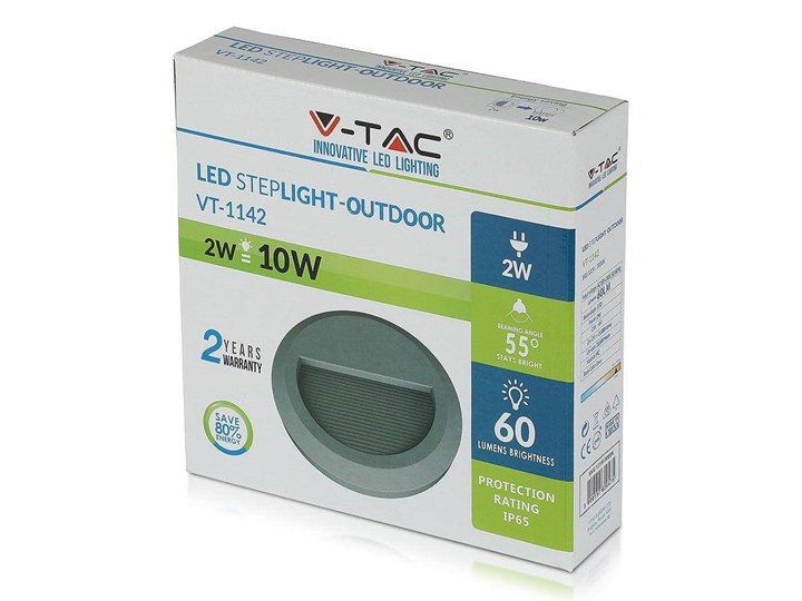 Oprawa Schodowa 2W LED V-TAC Szara Okrągła 230V IP65 VT-1142 4000K 60lm Okrągłe Oprawa led Kategoria Oprawy oświetleniowe
