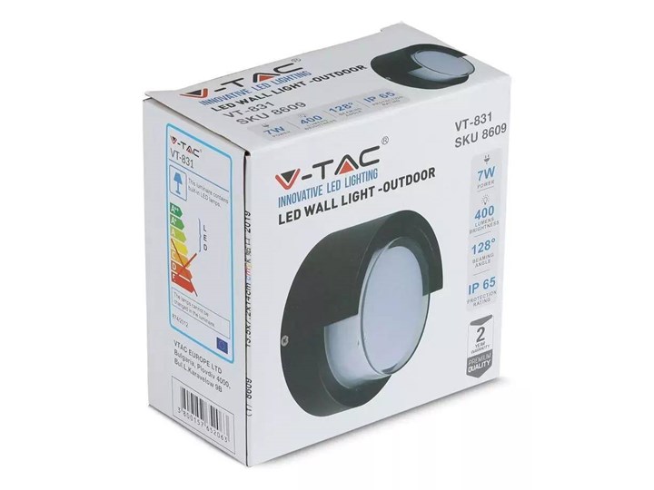 Oprawa Ścienna V-TAC 7W LED Czarna Okrągła IP65 VT-831 3000K 400lm Kategoria Lampy ogrodowe Lampa LED Kinkiet ogrodowy Kolor Czarny