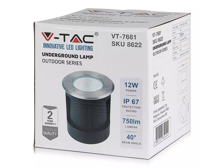 Oprawa Gruntowa V-TAC 12W LED IP67 40st VT-7681 4000K 750lm Kategoria Lampy ogrodowe Kolor Szary
