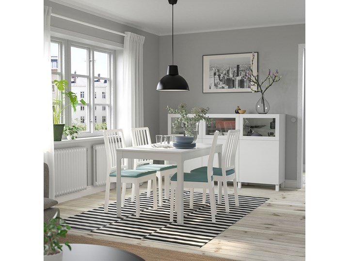 IKEA EKEDALEN / EKEDALEN Stół i 4 krzesła, biały/Hakebo jasnoturkusowy, 120/180 cm Pomieszczenie Jadalnia