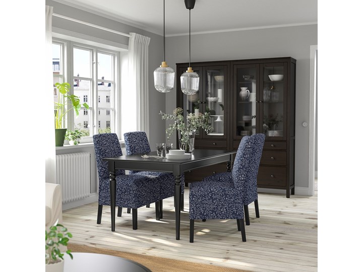 IKEA INGATORP / BERGMUND Stół i 4 krzesła, czarny/Ryrane granatowy, 155/215 cm Liczba krzeseł 6 krzeseł