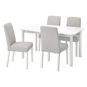 IKEA STRANDTORP / BERGMUND Stół i 4 krzesła, biały/Orsta jasnoszary, 150/205/260 cm