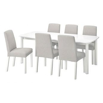IKEA STRANDTORP / BERGMUND Stół i 6 krzeseł, biały/Orsta jasnoszary, 150/205/260 cm