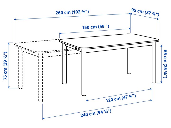 IKEA STRANDTORP / BERGMUND Stół i 6 krzeseł, biały/Orsta jasnoszary, 150/205/260 cm Pomieszczenie Jadalnia Kategoria Stoły z krzesłami