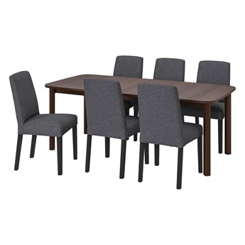 IKEA STRANDTORP / BERGMUND Stół i 6 krzeseł, brązowy/Gunnared średni szary, 150/205/260 cm