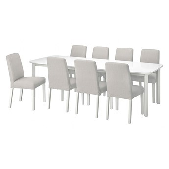 IKEA STRANDTORP / BERGMUND Stół i 8 krzeseł, biały/Orsta jasnoszary, 150/205/260 cm