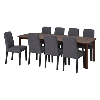 IKEA STRANDTORP / BERGMUND Stół i 8 krzeseł, brązowy/Gunnared średni szary, 150/205/260 cm