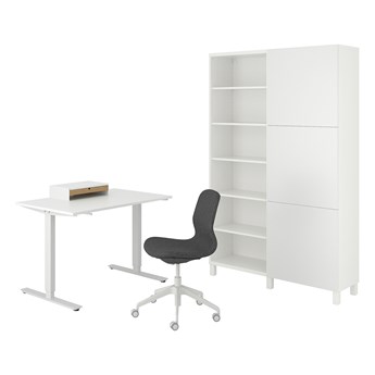 IKEA TROTTEN/LÅNGFJÄLL / BESTÅ/LAPPVIKEN Kombinacja biurko/szafka, i krzesło obrotowe biały/szary