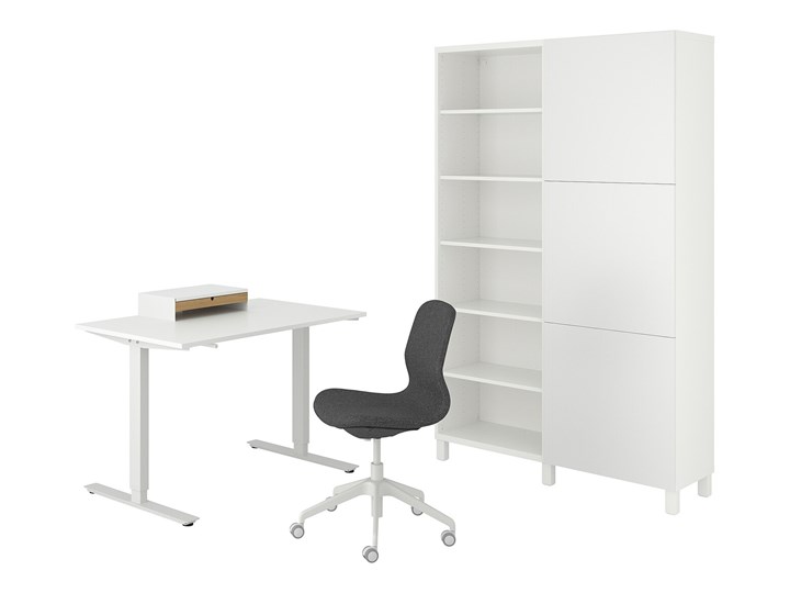 IKEA TROTTEN/LÅNGFJÄLL / BESTÅ/LAPPVIKEN Kombinacja biurko/szafka, i krzesło obrotowe biały/szary