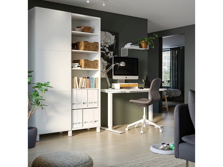 IKEA TROTTEN/LÅNGFJÄLL / BESTÅ/LAPPVIKEN Kombinacja biurko/szafka, i krzesło obrotowe biały/szary