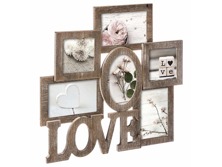 Ramka na zdjęcia LOVE z miejscem na 6 fotografii Multiramka Drewno Pomieszczenie Sypialnia Pomieszczenie Salon