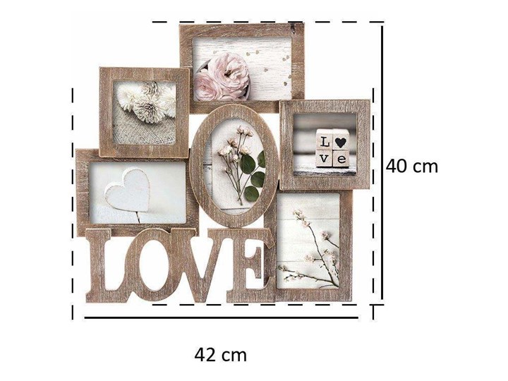 Ramka na zdjęcia LOVE z miejscem na 6 fotografii Multiramka Drewno Rozmiar zdjęcia 10x15 cm