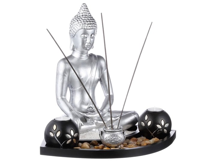 Figurka buddy z kadzidełkami i świecznikami ZEN GARDEN Rośliny Tworzywo sztuczne Kolor Czarny