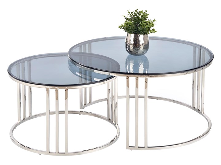 SELSEY Zestaw dwóch stolików kawowych Serirty średnica 80 cm i 45 cm Styl Glamour Zestaw stolików Stal Szkło Metal Kształt blatu Okrągłe