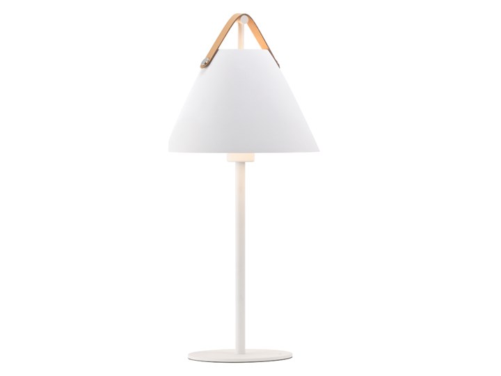 SELSEY Lampa stołowa Strap biała ze skórzanym paskiem Styl Klasyczny Metal Lampa z kloszem Wysokość 55 cm Drewno Pomieszczenie Sypialnia