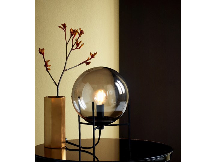 SELSEY Lampa stołowa Alton szare szkło na czarnej podstawie Metal Lampa z kloszem Wysokość 29 cm Kolor Czarny