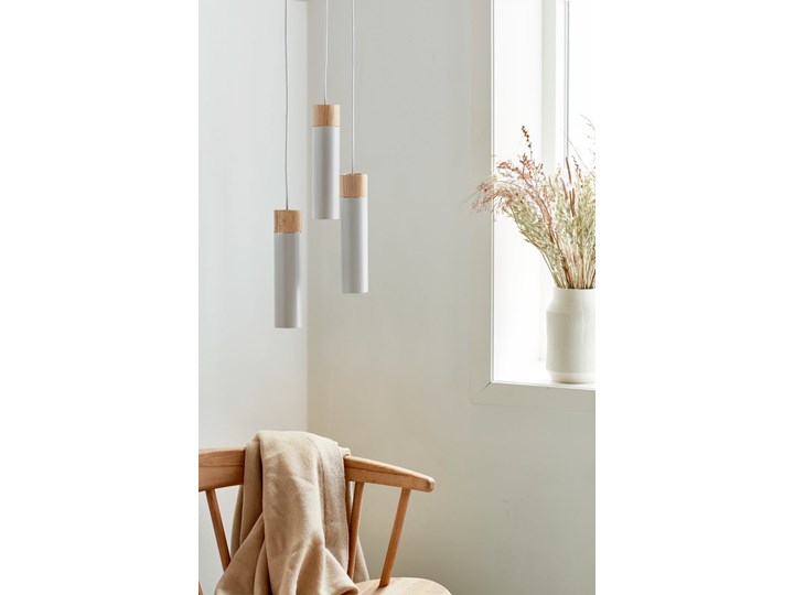 SELSEY Lampa wisząca Tilo x3 biała z drewnianym pierścieniem Lampa z kloszem Metal Drewno Pomieszczenie Salon