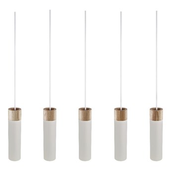 SELSEY Lampa wisząca Tilo x5 biała z drewnianym pierścieniem