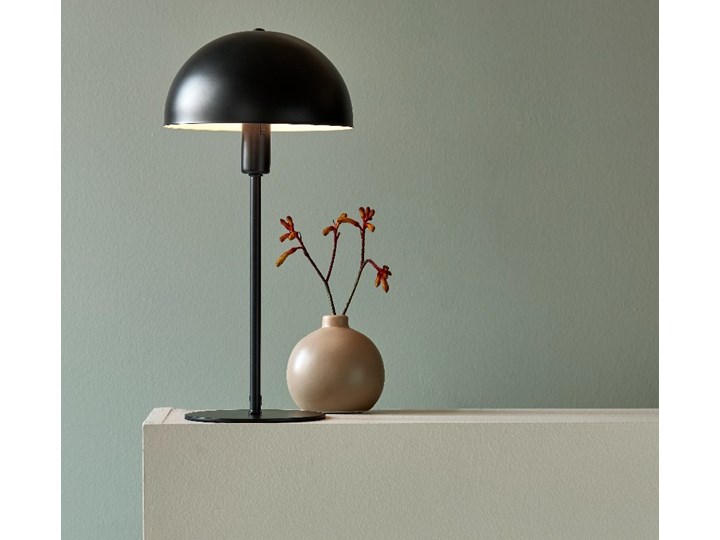 SELSEY Lampa stołowa Ellen czarna Lampa z kloszem Metal Wysokość 41 cm Drewno Styl Skandynawski
