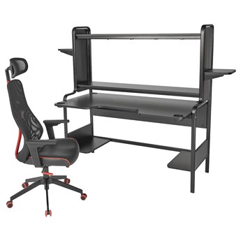 IKEA FREDDE / MATCHSPEL Biurko gamingowe i krzesło, Czarny, Wysokość: 146 cm