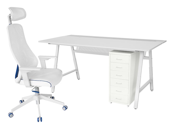 IKEA UTESPELARE / MATCHSPEL Biurko, krzesło i komoda gamingowe, Jasnoszary/biały, Maksymalna wysokość siedziska: 59 cm Kategoria Zestawy mebli do sypialni