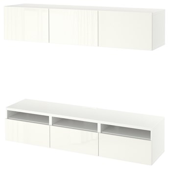 IKEA BESTÅ Szafka pod TV, Biały Selsviken/połysk/biel, 180x42x185 cm