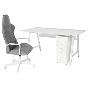 IKEA UTESPELARE / HELMER Biurko, krzesło i komoda, Jasnoszary szary/biały, Minimalna wysokość: 68 cm