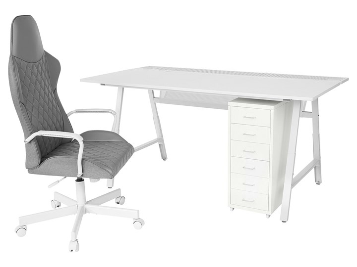IKEA UTESPELARE / HELMER Biurko, krzesło i komoda, Jasnoszary szary/biały, Minimalna wysokość: 68 cm Kategoria Zestawy mebli do sypialni