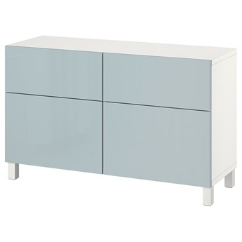 IKEA BESTÅ Kombinacja regałowa z drzw/szuf, Biały Selsviken/Stubbarp/połysk jasnoszaro-niebieski, 120x42x74 cm