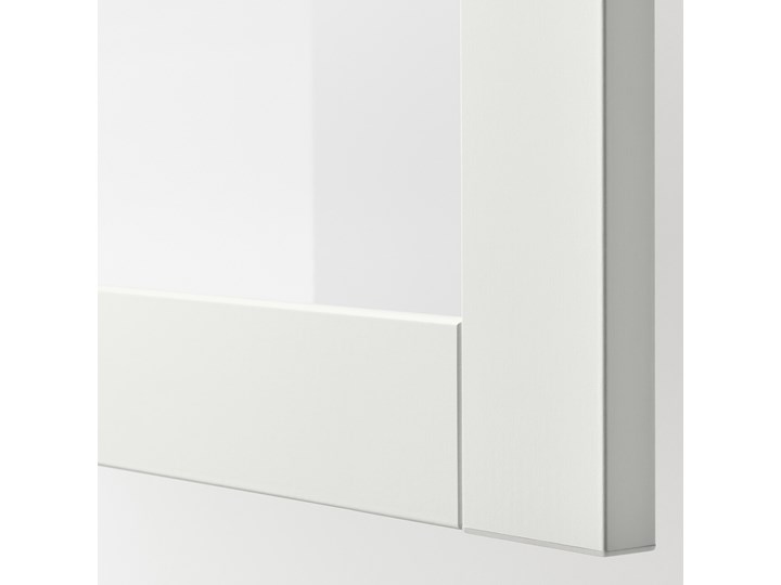 IKEA BESTÅ Kombinacja regałowa z drzw/szuf, Biały Sutterviken/Kabbarp/szarobeżowy szkło bezbarwne, 120x42x213 cm Kategoria Zestawy mebli do sypialni