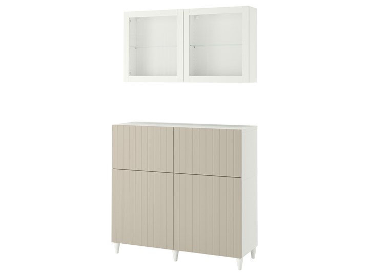 IKEA BESTÅ Kombinacja regałowa z drzw/szuf, Biały Sutterviken/Kabbarp/szarobeżowy szkło bezbarwne, 120x42x213 cm Kategoria Zestawy mebli do sypialni