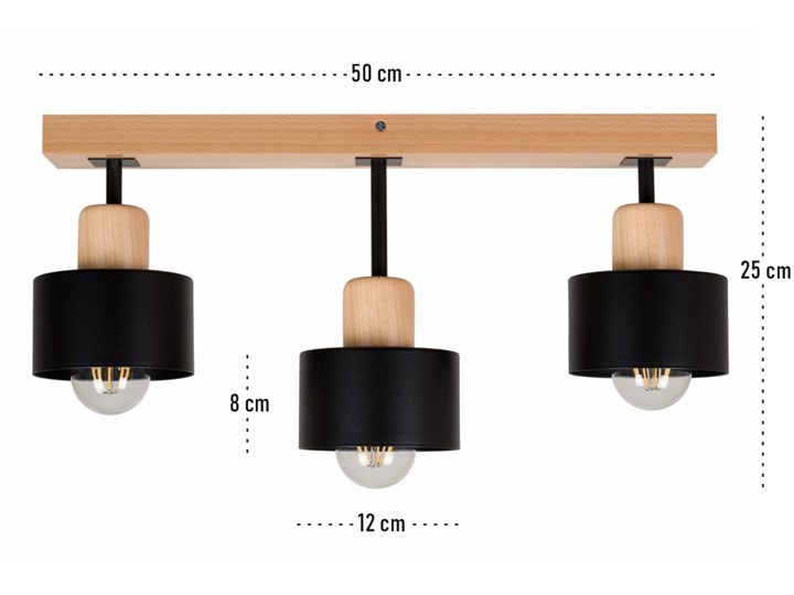 Lampa sufitowa DSC50x7BU buk czarna 3xE27 Metal Funkcje Brak dodatkowych funkcji Drewno Kolor Czarny
