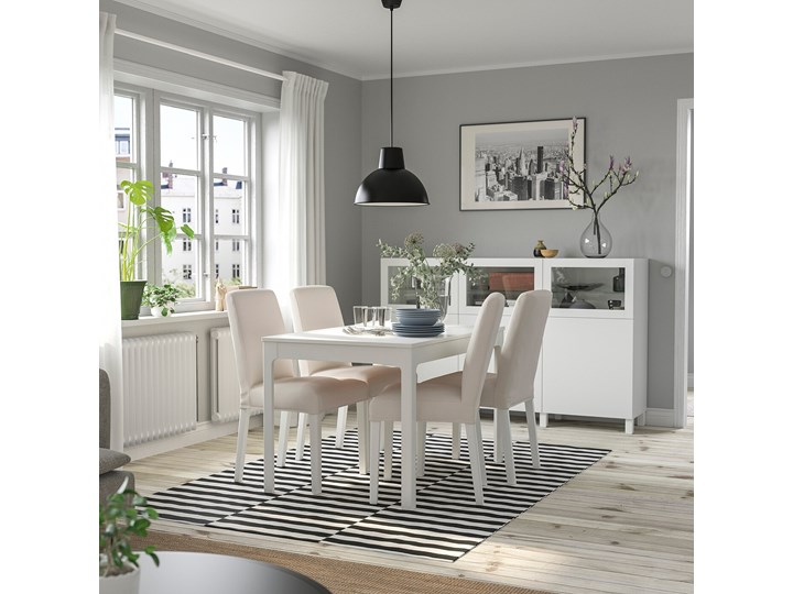 IKEA EKEDALEN / BERGMUND Stół i 4 krzesła, biały/Hallarp beżowy/biały, 120/180 cm Liczba krzeseł 6 krzeseł