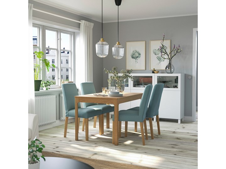 IKEA EKEDALEN / BERGMUND Stół i 4 krzesła, imit. dębu/Ljungen jasnozielony, 120/180 cm Liczba krzeseł 6 krzeseł