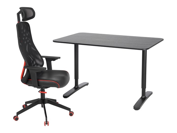 IKEA BEKANT / MATCHSPEL Biurko i krzesło, Czarny, Długość: 120 cm Kategoria Zestawy mebli do sypialni