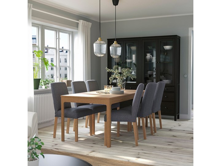 IKEA EKEDALEN / BERGMUND Stół i 6 krzeseł, imit. dębu/Gunnared średnioszary, 180/240 cm Liczba krzeseł 8 krzeseł Kategoria Stoły z krzesłami