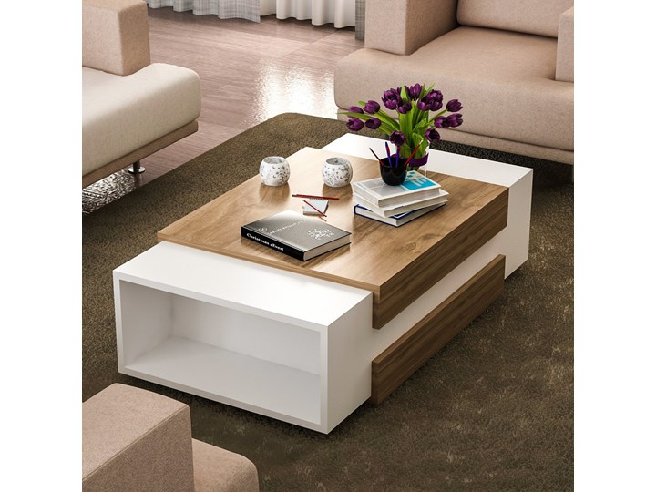 SELSEY Stolik kawowy nowoczesny Caph biały/orzech 110x61 cm Drewno Rozmiar blatu 61x110 cm Styl Prowansalski