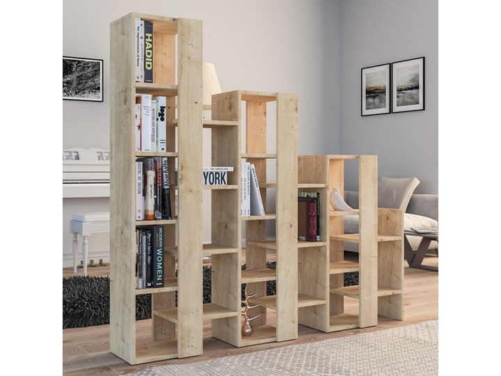 SELSEY Regał schodkowy Nerest dąb sonoma Na książki Płyta MDF Płyta laminowana Szerokość 164 cm Tworzywo sztuczne Wysokość 151 cm Drewno Płyta meblowa Pomieszczenie Biuro