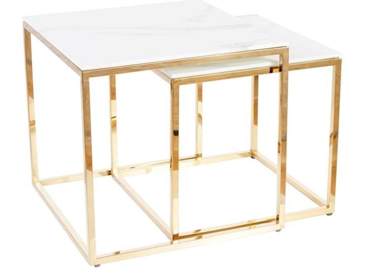 SELSEY Zestaw dwóch stolików kawowych Laurga z blatem imitującym marmur Zestaw stolików Wysokość 43 cm Styl Glamour Szkło Stal Kształt blatu Prostokątne
