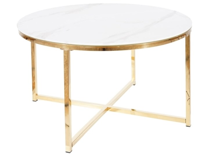 SELSEY Stolik kawowy okrągły Larchi średnica 80 cm z blatem imitującym marmur Stal Szkło Wysokość 45 cm Rozmiar blatu 80x80 cm