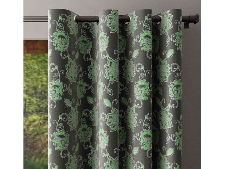 Zasłona ZIELONY KWIAT na przelotkach, w odcieniach zieleni i szarości 180x250 cm Z5700 Nie Zasłona zaciemniająca Typ Zasłony gotowe Poliester Kategoria Zasłony