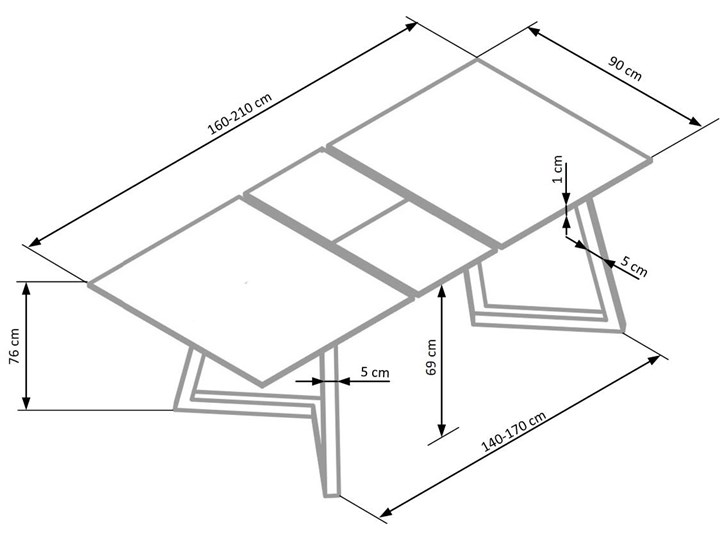 Rozkładany stół do nowoczesnej jadalni Tiziano Długość 160 cm Płyta MDF Metal Wysokość 60 cm Długość 210 cm Stal Beton Szerokość 160 cm Długość 90 cm Szkło Kolor Szary Kategoria Stoły kuchenne