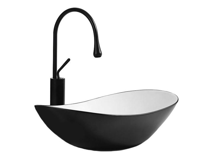 VELDMAN UMYWALKA CERAMICZNA NABLATOWA ZUZAN BIAŁO-CZARNA Nablatowe Owalne Ceramika Meblowe Szerokość 61 cm Kolor Biały